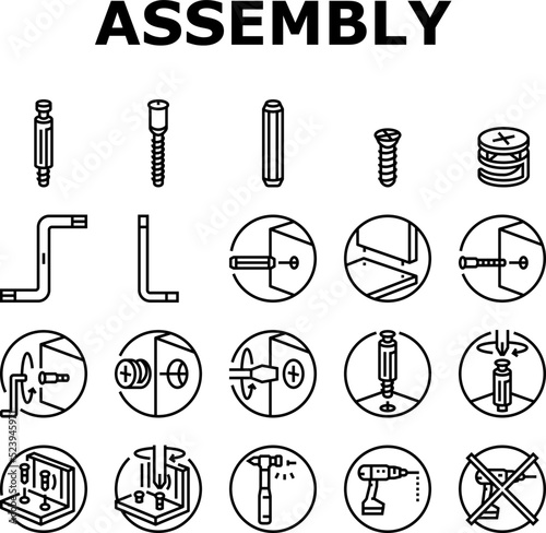 assembly furniture instruction icons set vector photo
