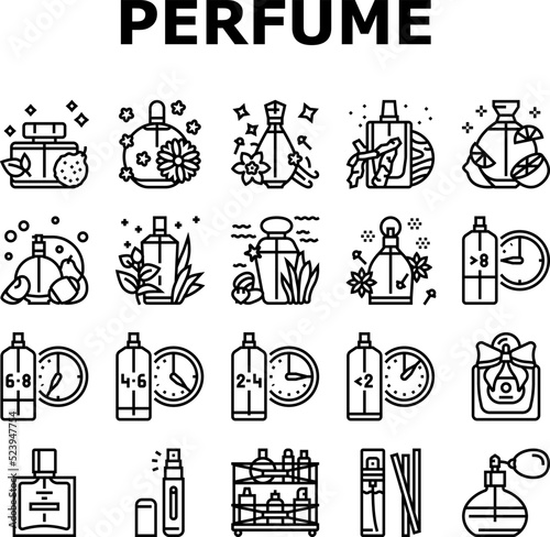 perfumery glass luxury cosmetic icons set vector