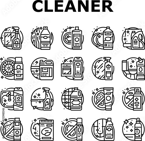 cleaner clean detergent wash hand icons set vector