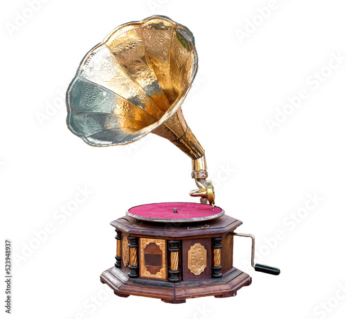 vintage gramophone isolate object for design, retro technology