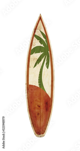Canvas Print vintage wooden longboard surfboard isolated object for design, retro styles
