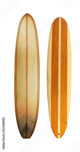 vintage wooden longboard surfboard isolated object for design, retro styles. © jakkapan
