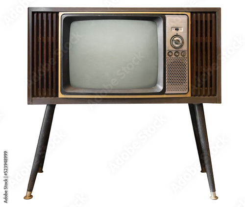 Vintage television - black and white tv isolate object for design, old technology