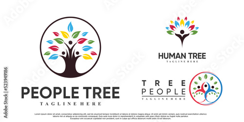 Set of people tree logo design vetcor illustration with creative concept Premium Vector