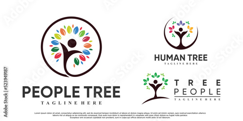 Set of people tree logo design vetcor illustration with creative concept Premium Vector