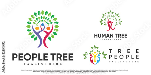Set of people tree logo design vetcor illustration with creative concept Premium Vector