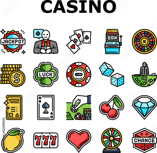 casino slot game jackpot poker icons set vector