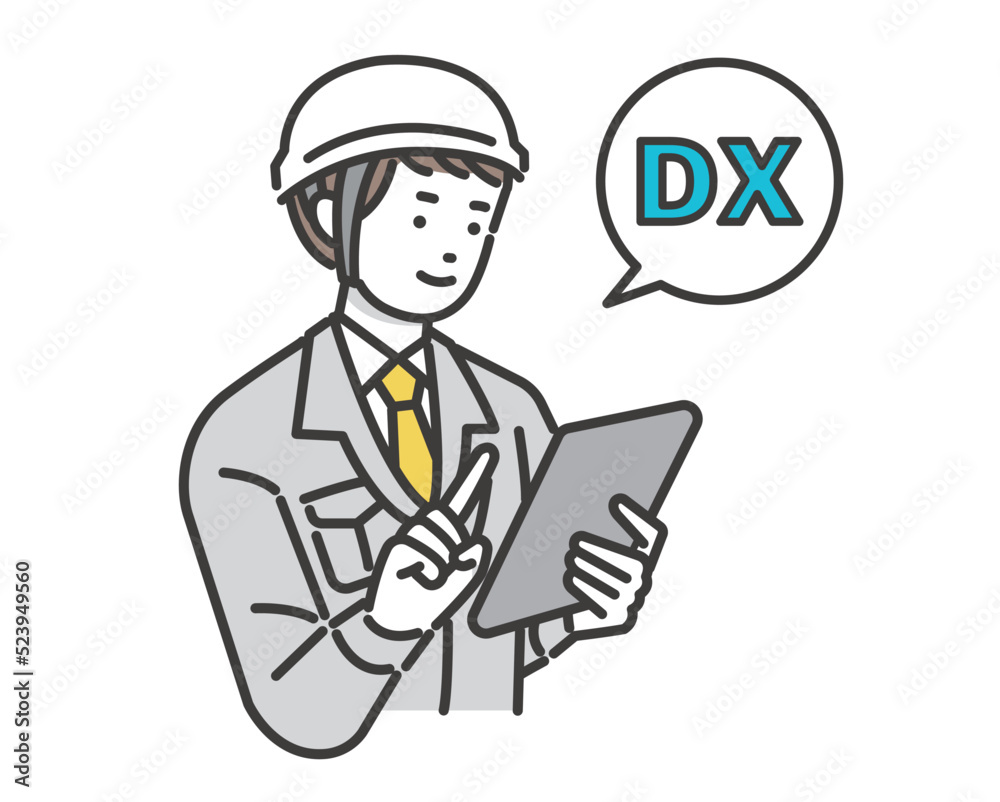 DX化で業務の効率化が進んだ作業員のベクターイラスト素材／建築／IT／物流／DX／コンサルティング