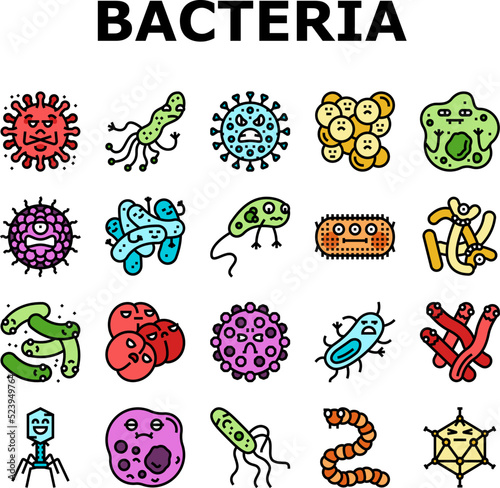 bacteria virus bacterium cell icons set vector