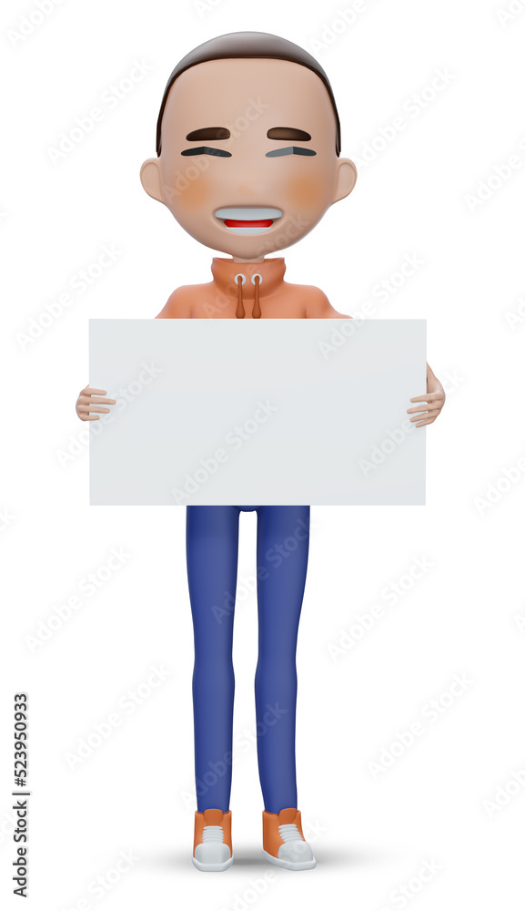 3d render , Skinhead Boy holding board , cartoon character 3d render , Skinhead Boy holding board , cartoon character