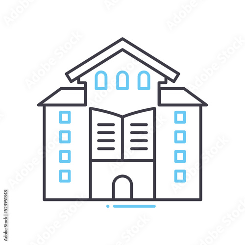 school building line icon, outline symbol, vector illustration, concept sign