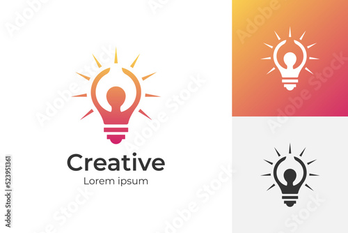 people head bulb lamp logo design vector creative idea smart logo icon symbol. vector illustration