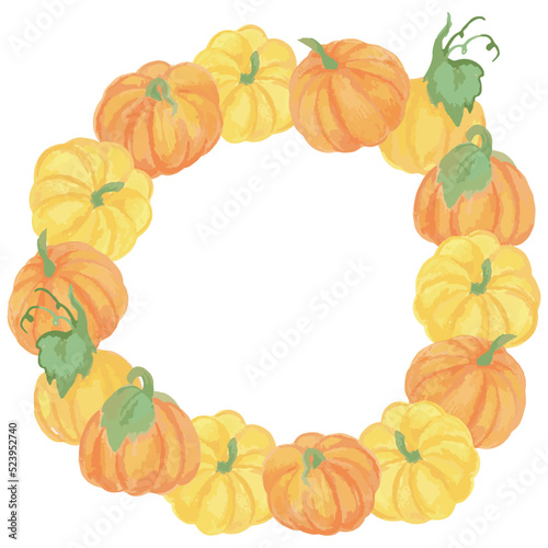 Frame with watercolor pumpkins, vector illustration drawn by hand