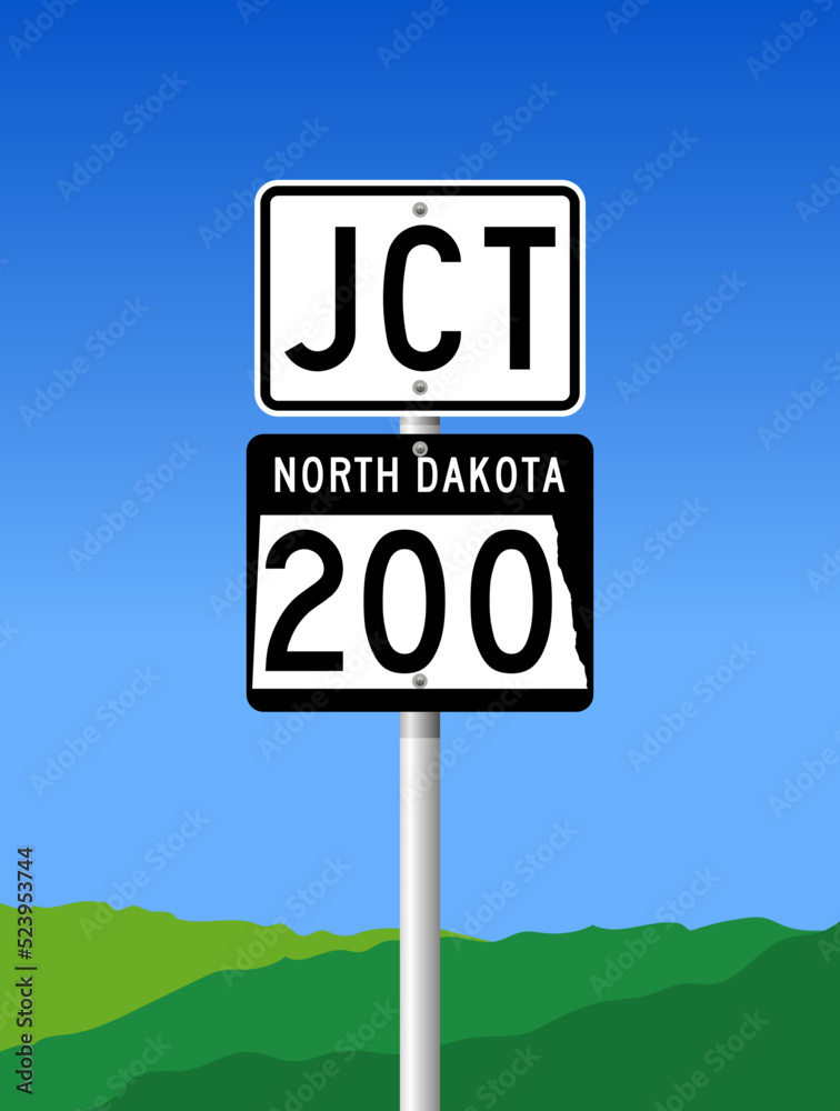 Vector illustration of the North Dakota State Highway road sign on metallic post