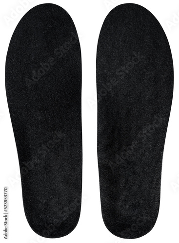 Black orthopedic insoles for athletic shoe.