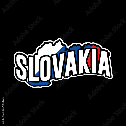 Slovakia vector map silhouette illustration isolated on black background. Sticker, made in Slovakia, map, silhouette, flag, emblem, identity, nation.