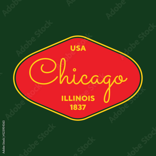Vintage Chicago, Illinois Sticker. Vintage and typography design in vector illustration. Hotel, hostel and motel logo.