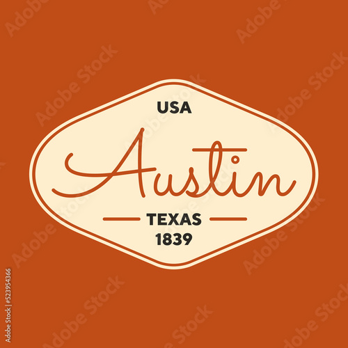 Vintage Austin, Texas Sticker. Vintage and typography design in vector illustration. Hotel, hostel and motel logo.