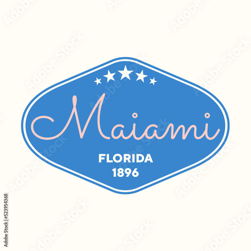 Vintage Miami, Florida Sticker. Vintage and typography design in vector illustration. Hotel, hostel and motel logo.