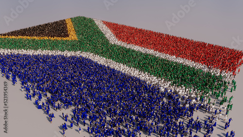 South African Flag formed from a Crowd of People. Banner of South Africa on White. photo