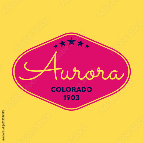 Vintage Aurora, Colorado Sticker. Vintage and typography design in vector illustration. Hotel, hostel and motel logo.