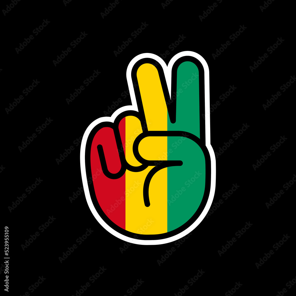 Obraz premium Hand gesture V sign of victory or peace line icon flag of Guinea. Simple outline style for apps and websites.