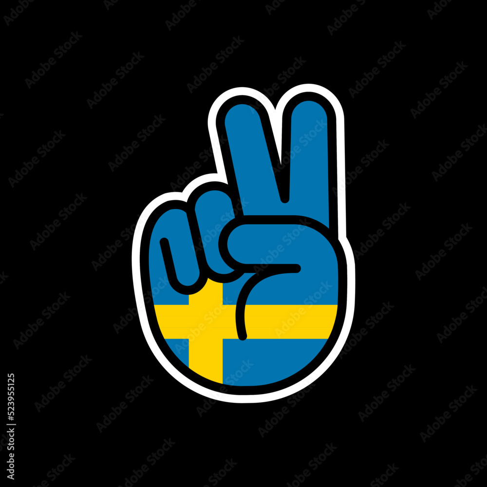 Hand gesture V sign of victory or peace line icon flag of Sweden. Simple outline style for apps and websites.