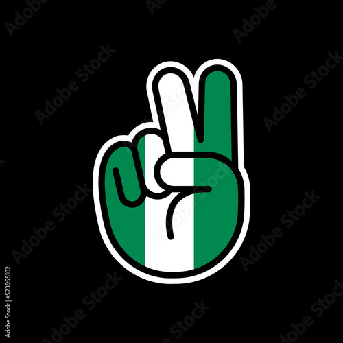 Hand gesture V sign of victory or peace line icon flag of Nigeria. Simple outline style for apps and websites.