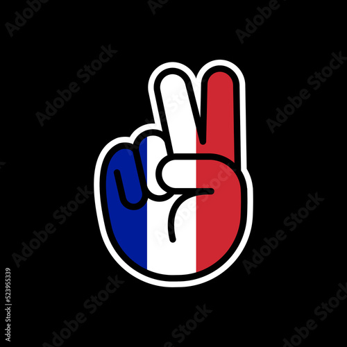 Hand gesture V sign of victory or peace line icon flag of France. Simple outline style for apps and websites.