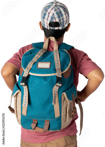 man wearing cap with backpack.