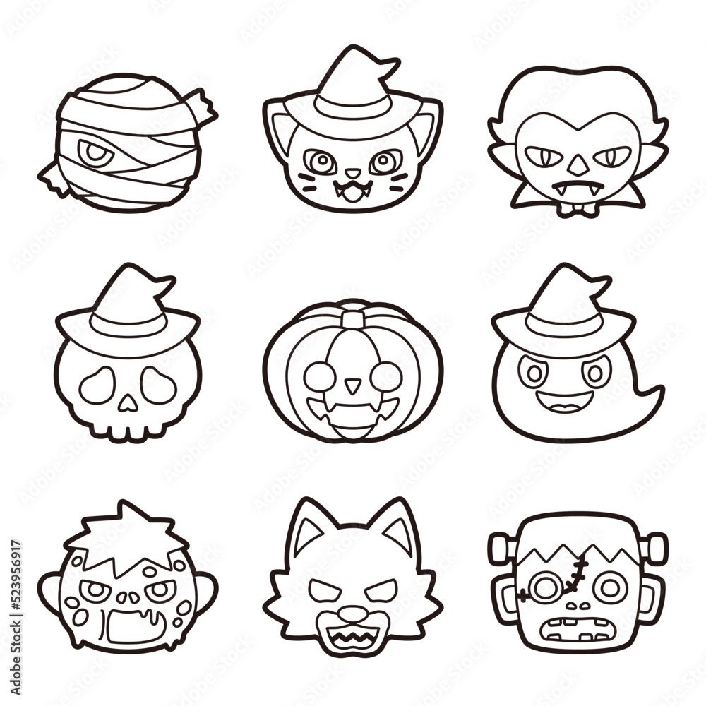 ハロウィン キャラクター セット ぬりえ ハロウィン キャラクター セット ぬりえ