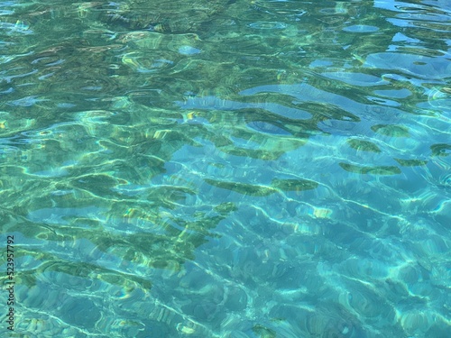 Sea water turquoise blue clear surface. Beautiful aqua seascape.