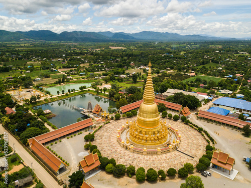 big golden pagoda view from drone