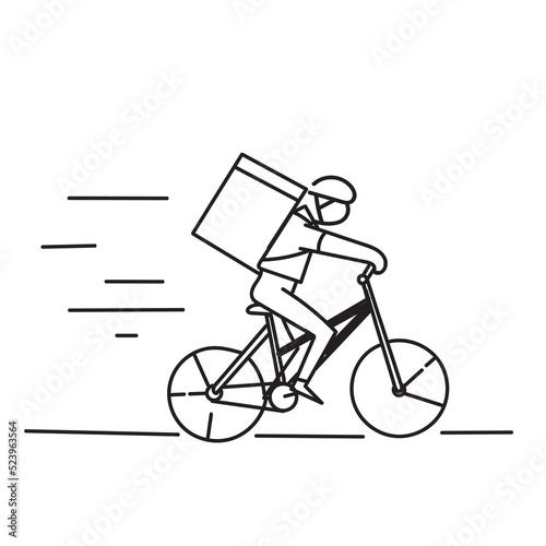 hand drawn doodle bicycle delivery courier illustration vector
