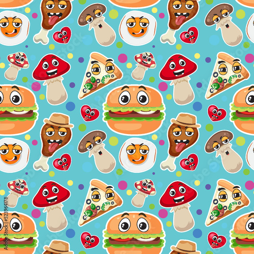 Seamless pattern with cute food theme