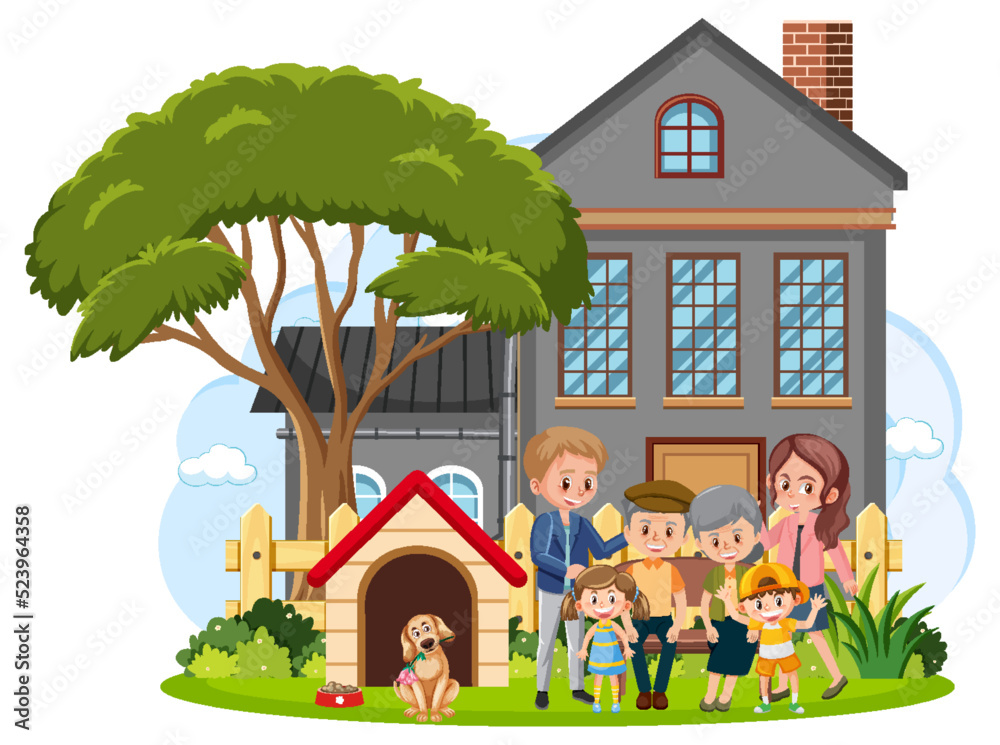 Naklejka premium Happy family infront of the house on white background