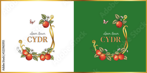 idyllic fruit orchard, art deco & art nouveau style, vector, logo colorful illustration vol. 5