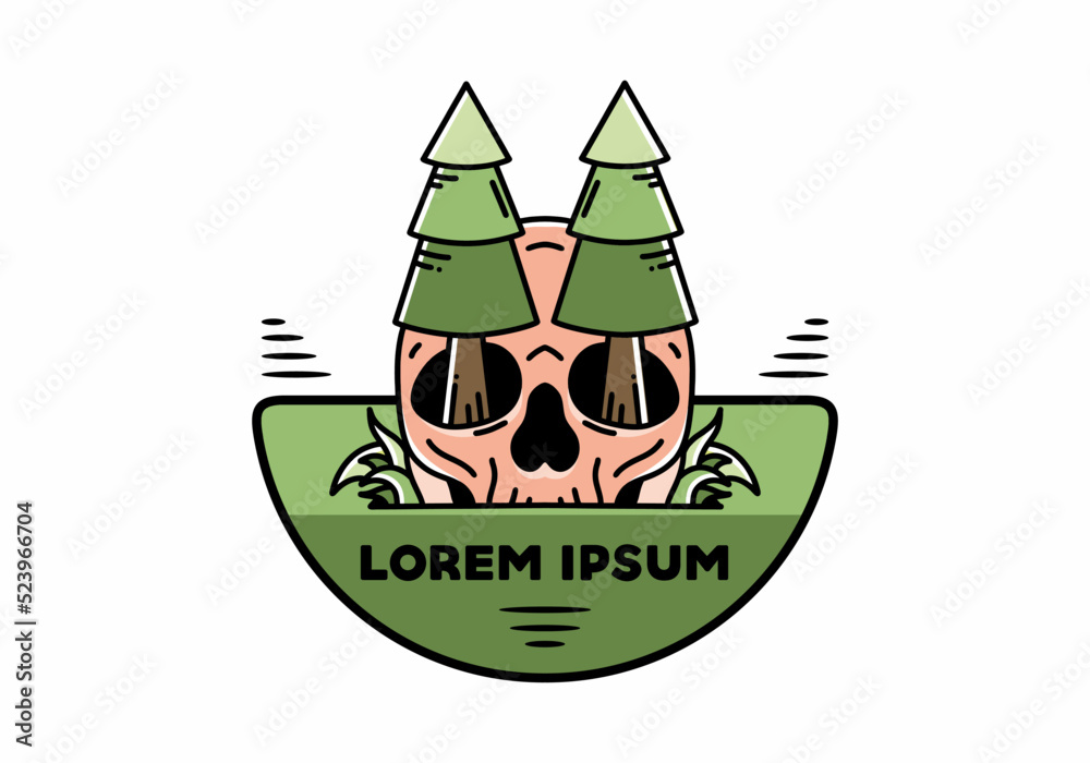 Pine trees stuck in skull illustration design Pine trees stuck in skull illustration design
