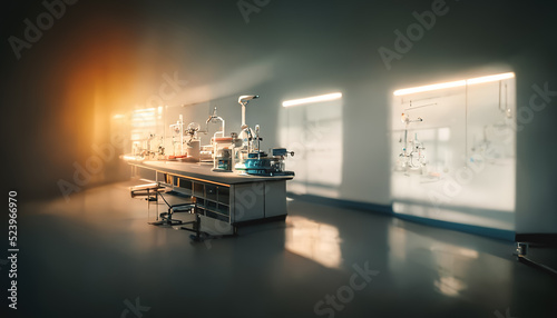 Sci-fi scene of chemical laboratory background, 3D Illustration Image.