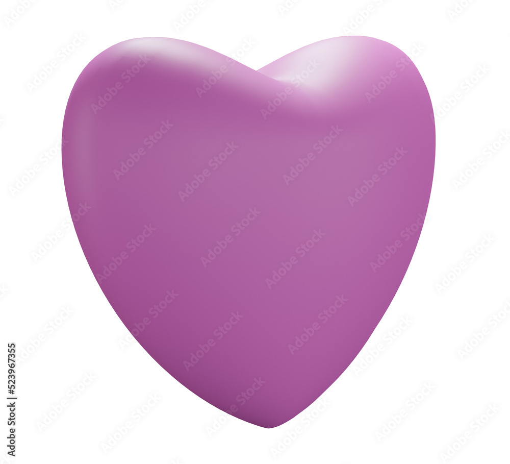 Pink heart shape 3D render on transparent background - PNG format.