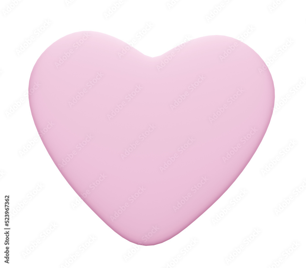 Pink heart shape 3D render on transparent background - PNG format.