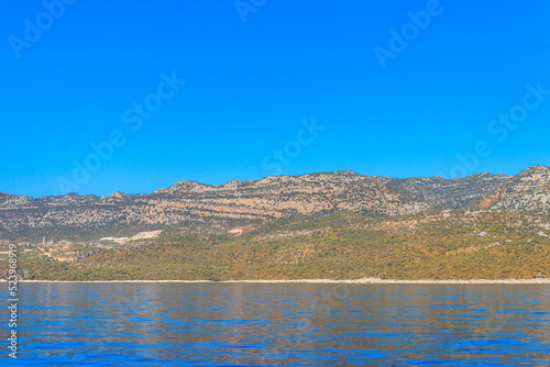 View of the Taurus mountains and the Mediterranean sea near Demre, Antalya province in Turkey