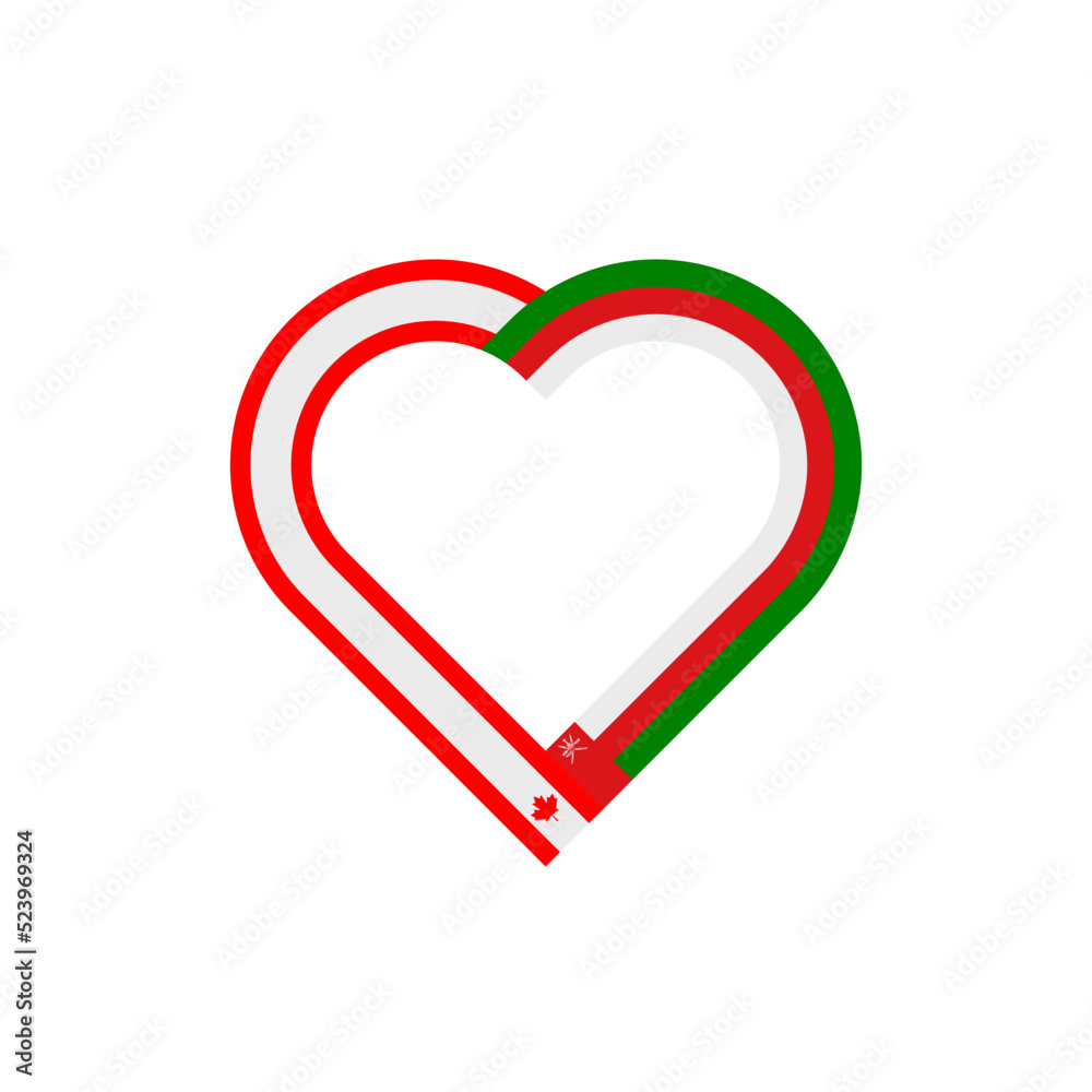 unity concept. heart ribbon icon of canada and oman flags. vector illustration isolated on white background unity concept. heart ribbon icon of canada and oman flags. vector illustration isolated on white background