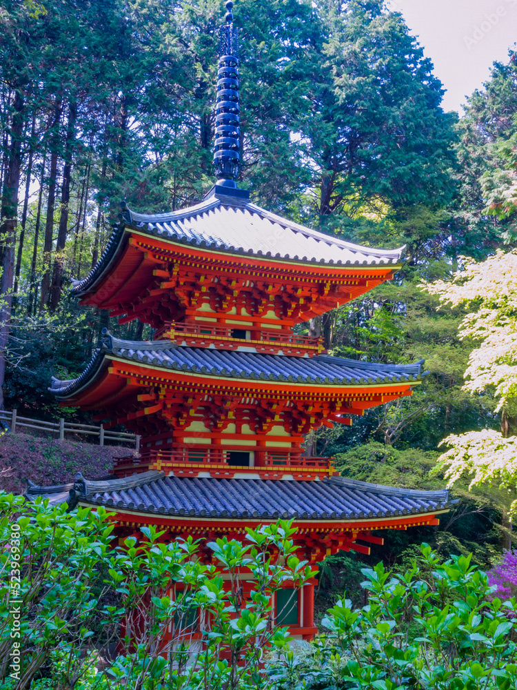 Three-storied pagoda at the Gansen-ji Tempke in Kizugawa City, Kyoto, Important Cultural Property of Japan