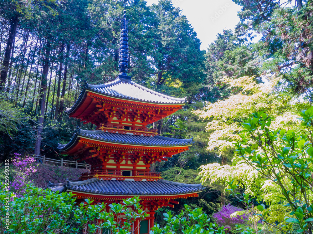 Three-storied pagoda at the Gansen-ji Tempke in Kizugawa City, Kyoto, Important Cultural Property of Japan Three-storied pagoda at the Gansen-ji Tempke in Kizugawa City, Kyoto, Important Cultural Property of Japan