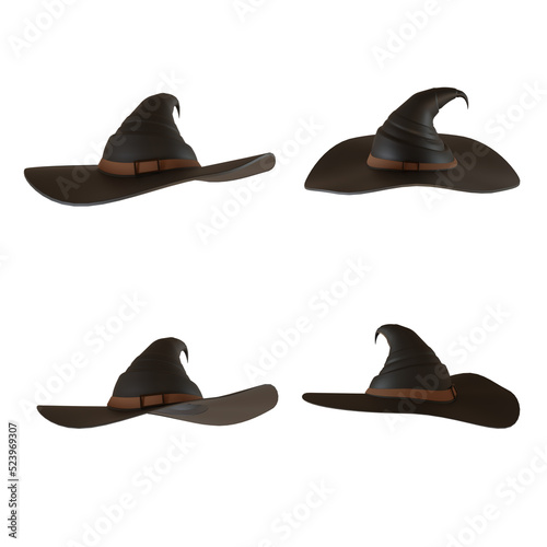 3d rendering of black witch hat for Halloween party celebration decoration