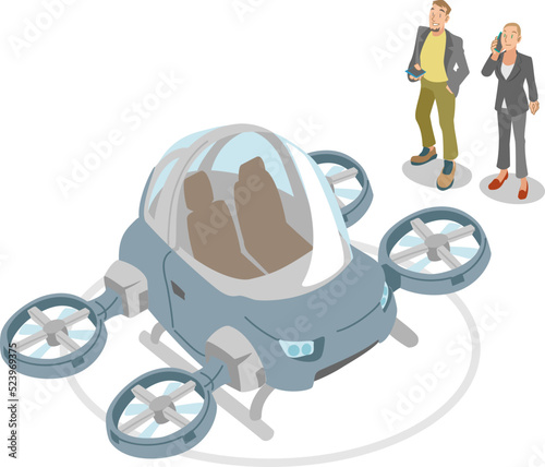 エアドローンで外出するビジネスパーソン