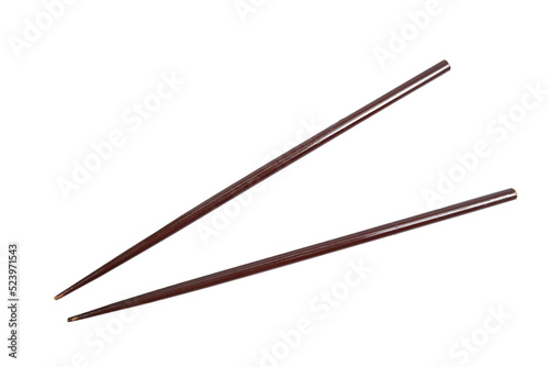 Wooden chopsticks isolated on white background.traditional eating utensils