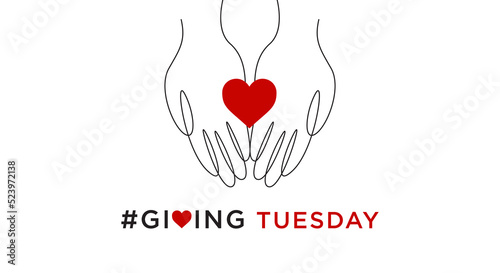 Giving Tuesday, the world's day of charity giving. Give with a sincere hand and heart. Background design, banner and social media posts, vector illustration.