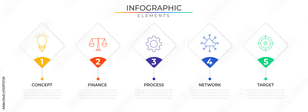 Agenda timeline infographic elements concept design vector with icons. Business workflow network project template for presentation and report.